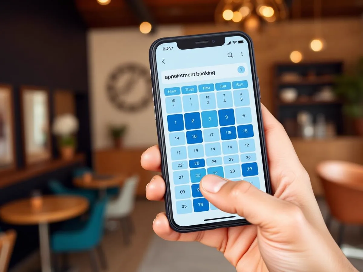 Phone showing an appointment booking calendar with open time slots