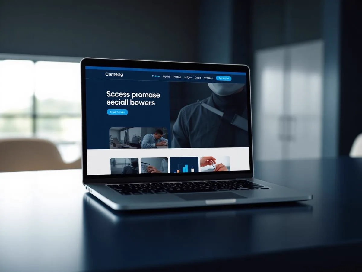Laptop showing a modern business website homepage