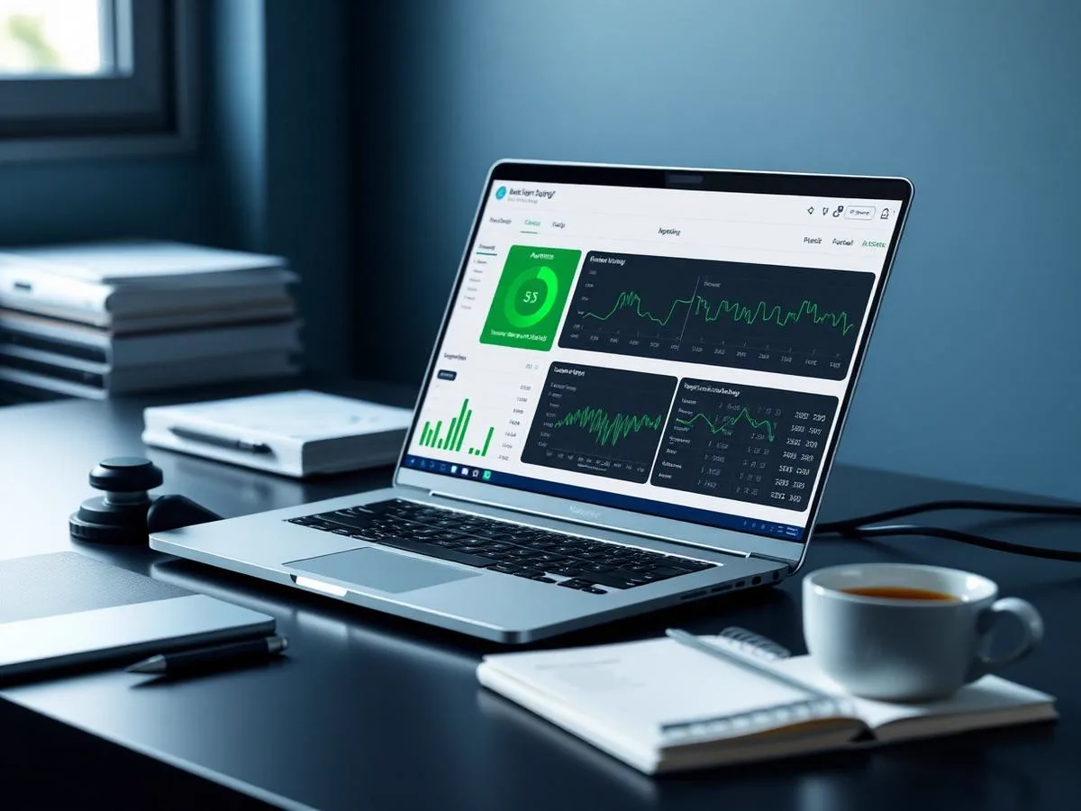 Laptop showing uptime monitoring and site health dashboard